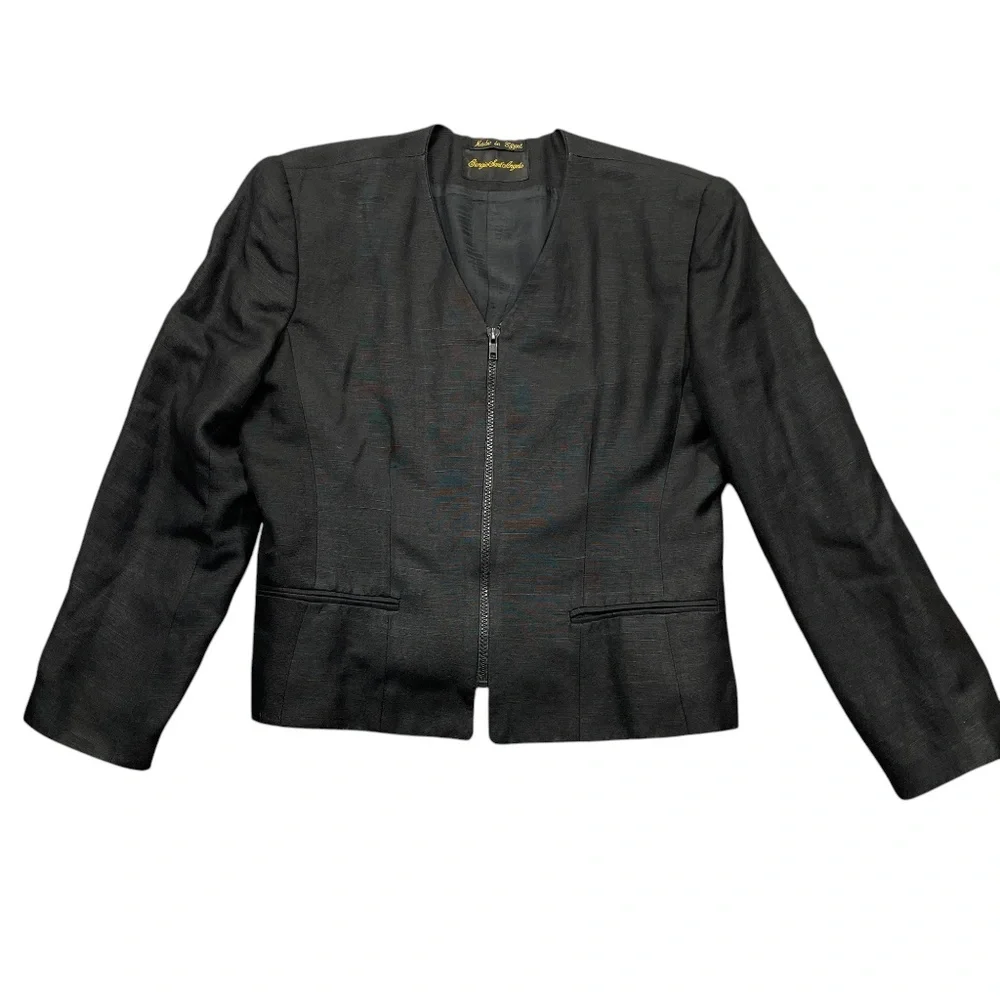 Giorgio Sant Angelo 10 Black Full Zip Jacket Lined Linen Rayon‎